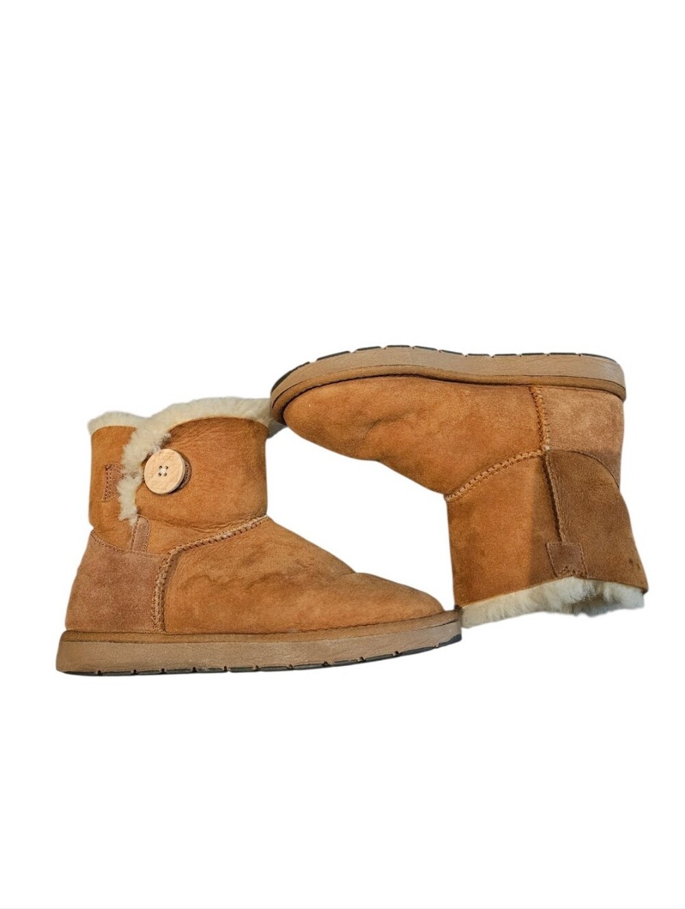 UGG Bailey Button Chestnut Suede Ankle Boots Sheepskin Shearling